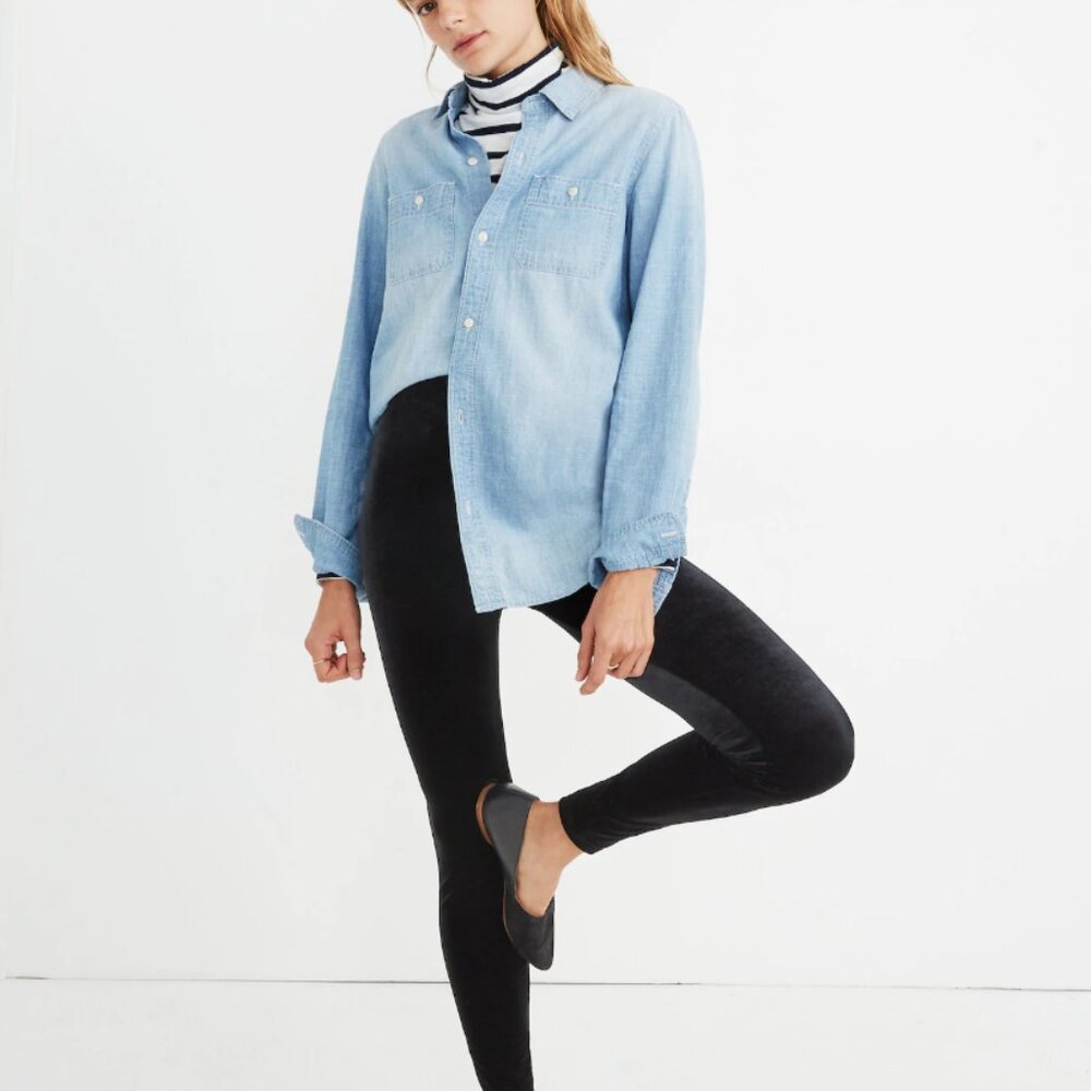 Madewell High-Rise Black Velvet Leggings‎ Small